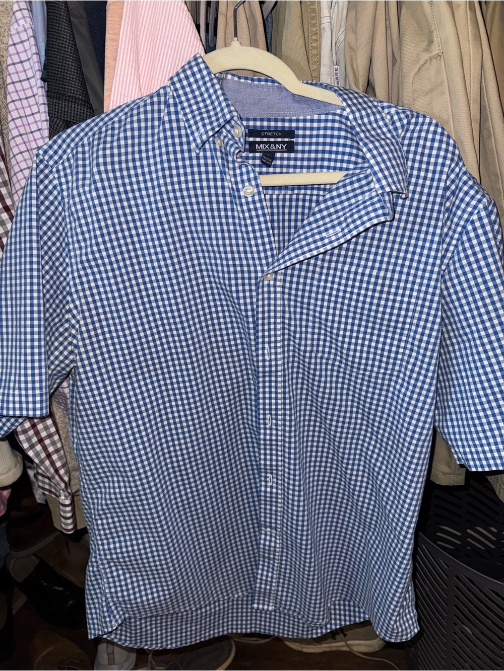 M&X BYN Blue Gingham Short-Sleeve Button-Down Shirt